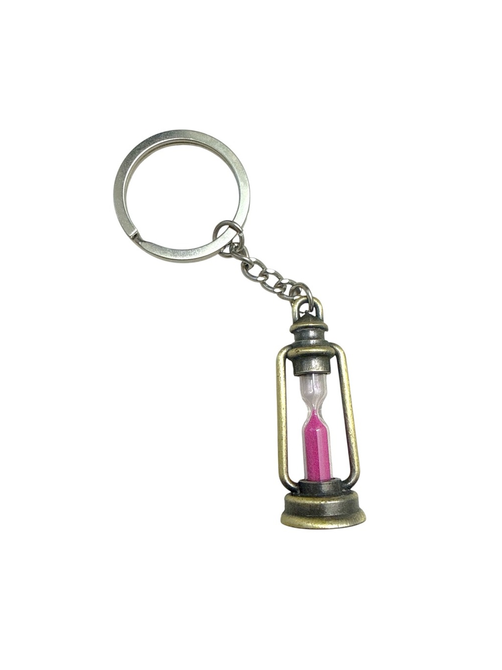 Vintage Lantern Hourglass Keychain with Pink Sand